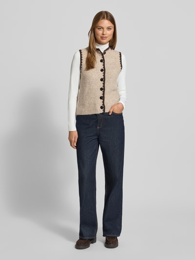 Stefanel Strickweste mit Rundhalsausschnitt und Kontrastkante Beige 1