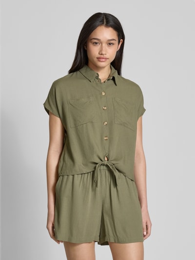 Pieces Boxy Fit Hemdbluse mit Knoten-Detail Modell 'PIA' Khaki 4