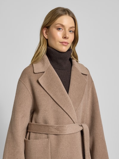 Milano Italy Płaszcz z wełny z kołnierzem z połami Piaskowy 3