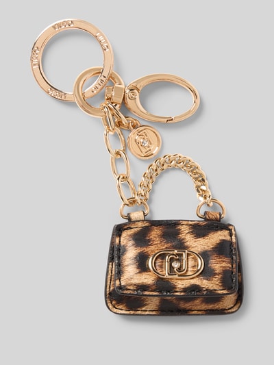 Produktfoto, Brelok do kluczy z karabińczykiem 'LAPUFFY KEY RING' od Liu Jo White, detale z logo, aplikacja z metką, wzór panterki.