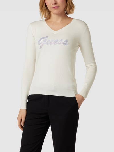 Guess Sweter z dzianiny z detalem z logo model ‘PASCALE’ Złamany biały 4