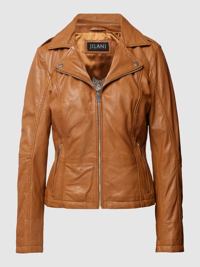 Jilani Lederjacke mit Reißverschlusstaschen Cognac 2