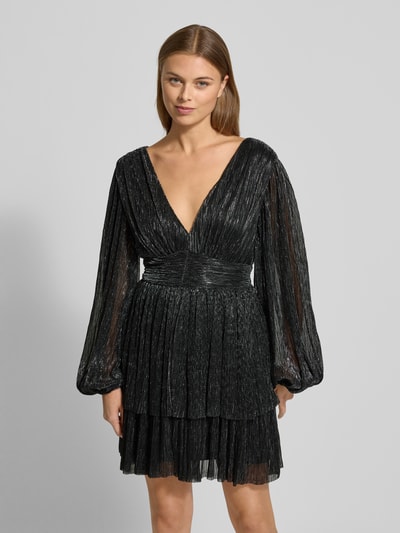 Jake*s Cocktail Sukienka koktajlowa błyszcząca z dekoltem w serek i tasiemką w talii Czarny 4