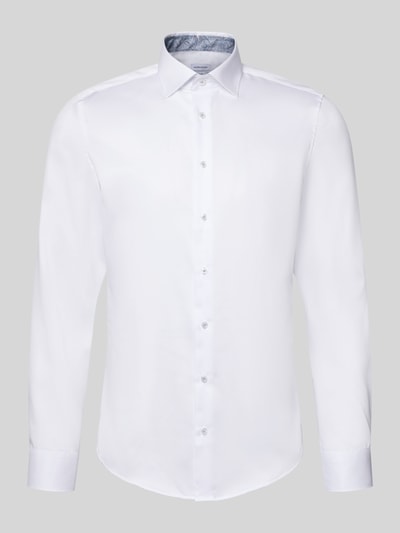 Productfoto, wit slim fit zakelijk overhemd van katoen met gladde textuur, Slim Fit Businesshemd aus reiner Baumwolle van Seidensticker, Heren Businesshemd.