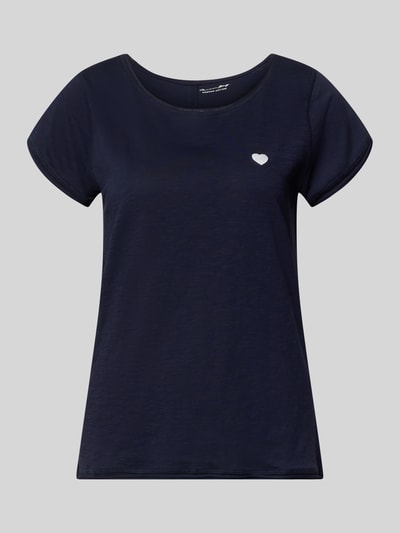 Produktfoto, T-Shirt mit Stitching und Rundhalsausschnitt von Christian Berg Woman aus Reine Baumwolle, Regular-Fit, Rollsaum, dunkelblau, Rückenlänge 62 cm bei Größe S.