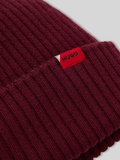 HUGO Czapka beanie z prążkowanej czystej żywej wełny model ‘XOLA’ Ciemnoczerwony 5