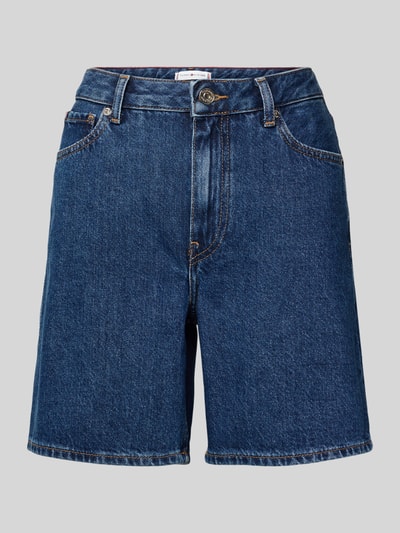 Produktfoto, Straight Leg Bermudas aus reiner Baumwolle Modell 'EMI' von Tommy Hilfiger in Denim-Optik, Regular-Fit, 5-Pocket-Design, Label-Patch, Knopf und verdeckter Reißverschluss, reine Baumwolle, blaue Farbe, grobe Webstruktur.
