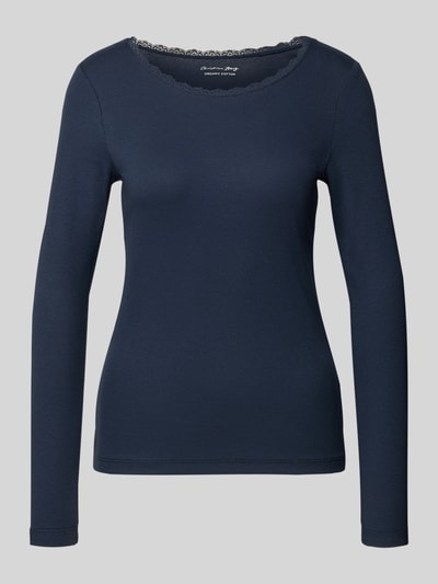 Christian Berg Woman Pyjama-Oberteil in Ripp-Optik mit Spitzenbesatz Dunkelblau 2