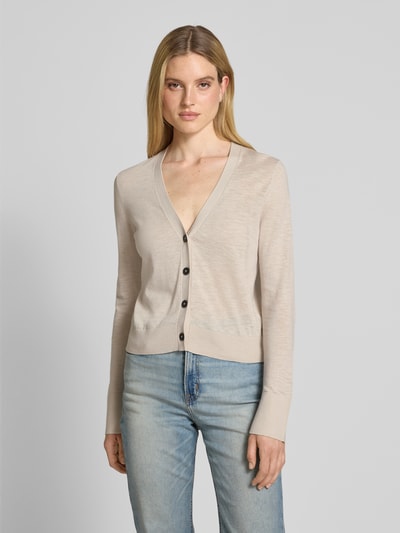 Marc O'Polo Slim fit gebreid jack van een mix van katoen en linnen Zand - 4