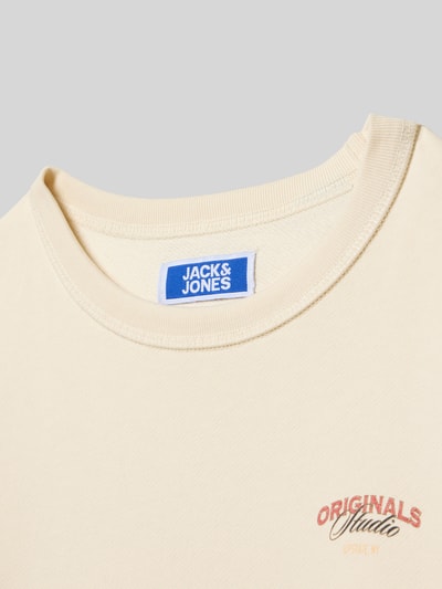 Productfoto, Regular Fit Sweatshirt met logo-print model 'Upstate' van Jack & Jones, katoen, ronde hals, detailopname textuur