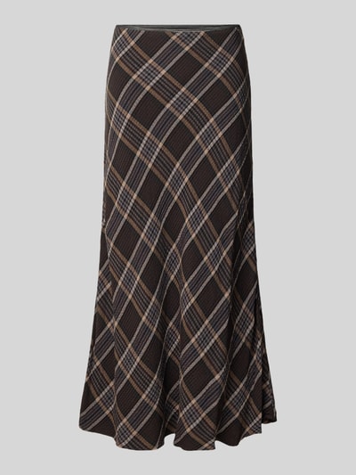 Produktfoto, Midirock mit elastischem Bund Modell 'TAMARA' von MANGO, braunes und beiges Karo-Design, Viskose-Mix mit Stretch-Anteil, Straight Fit, Bundweite 36 cm, Gesamtlänge 85 cm