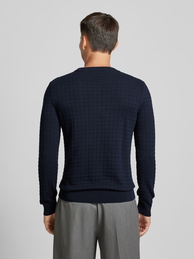 HUGO Gebreide pullover met structuurmotief, model 'Scoult' Marineblauw - 5