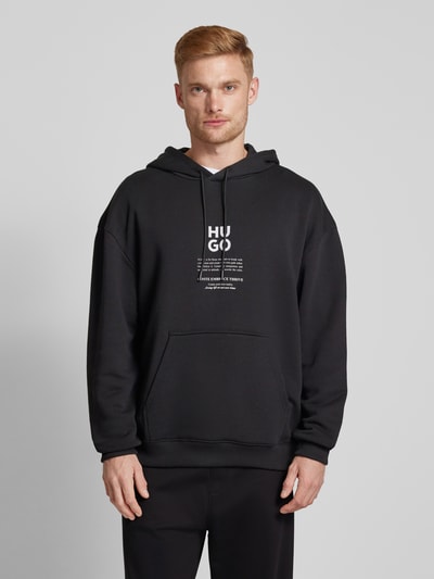 HUGO Hoodie met labelprint, model 'Dflohood' Zwart - 4