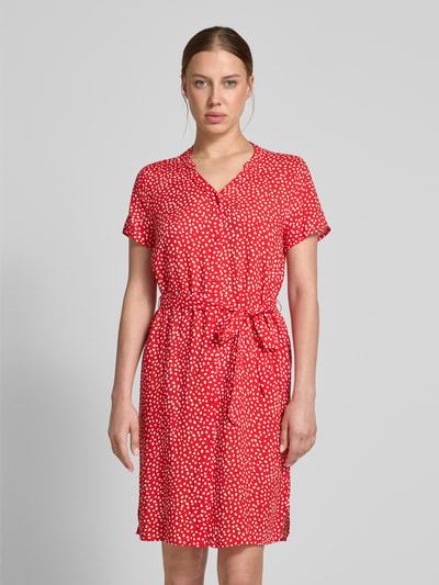 VILA Knielange jurk van viscose met strikceintuur Rood - 4