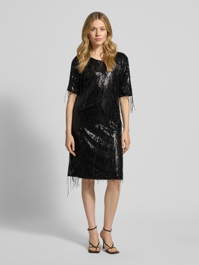 Milano Italy Knielange jurk met pailletten en franjes Zwart - 1