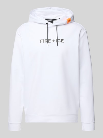 Produktfoto, bluza z kapturem z logo FIRE + ICE, model 'CADELL', krój regular fit, detal z logo, kolor biały