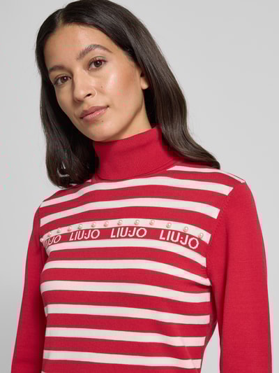 LIU JO SPORT Slim Fit Rollkragenpullover aus Viskose-Mix in Strick-Optik Dunkelrot 3