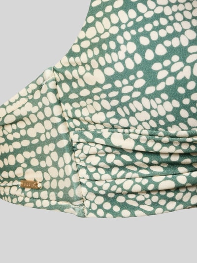 Productfoto, Bikini-Oberteil met V-hals model 'Cascis' van Barts, materiaalmix met stretch, verstelbare bandjes, haakjessluiting, dames, abstracte print in groen en gebroken wit, fijne textuur