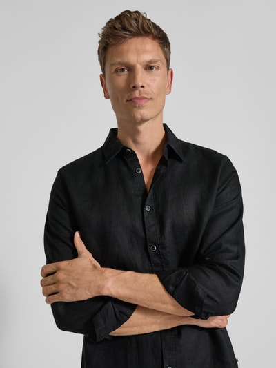 s.Oliver RED LABEL Koszula lniana o kroju regular fit ze sportowymi mankietami Czarny 3