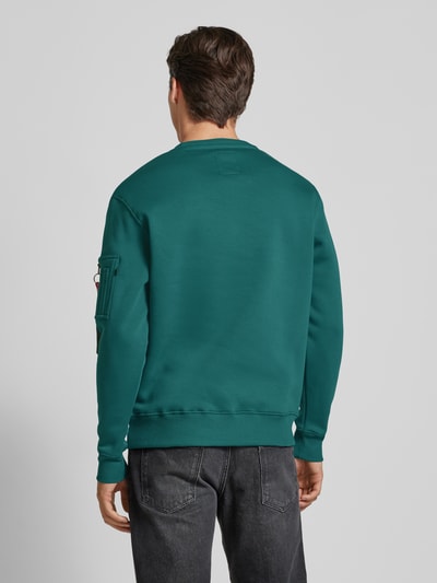 Alpha Industries Sweatshirt mit Label-Print und Reißverschlusstasche Petrol 5