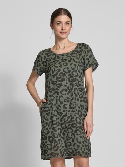 ZABAIONE Minikleid aus Leinen-Mix mit Rundhalsausschnitt Khaki 4
