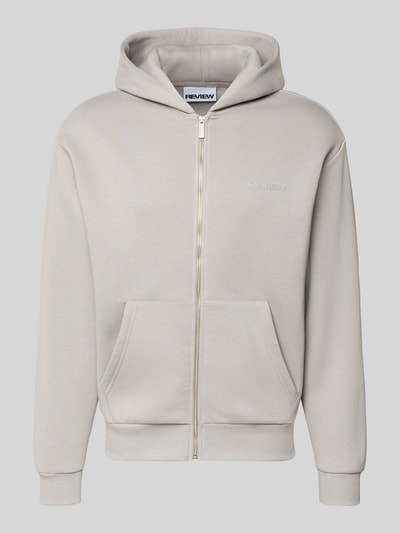 Produktfoto, Regular Fit Sweatjacke mit Känguru-Tasche von REVIEW in Beige, Baumwoll-Mix, Kapuze, Reißverschluss, Vorderansicht