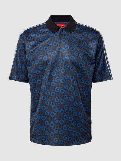 HUGO Poloshirt met all-over labelprint, model 'Dunlun' Marineblauw - 2