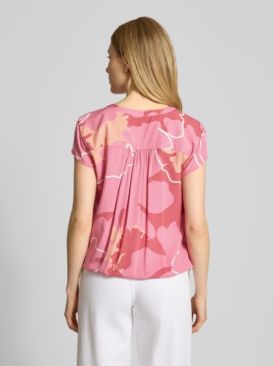 Tom Tailor Loose Fit Kurzarmbluse aus reiner Viskose mit Tunikakragen Pink 5