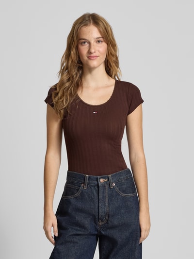 Tommy Jeans Slim fit shirt met ribstructuur Chocoladebruin - 4
