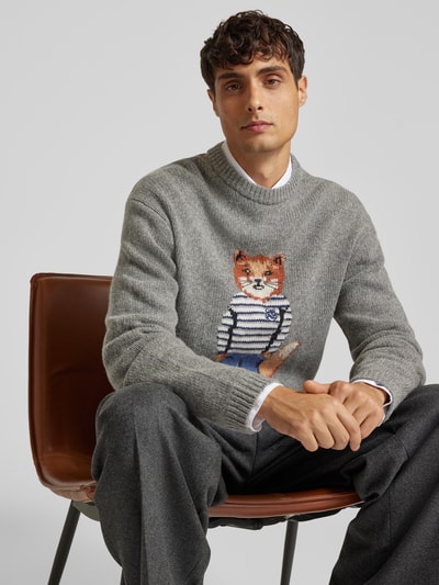 MAISON KITSUNE Pullover mit Label-Print Mittelgrau Melange 3