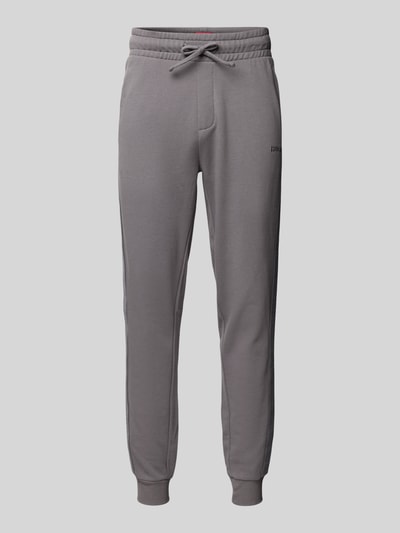 HUGO Tapered fit sweatpants met labelstitching Middengrijs - 2