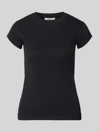 Produktfoto, schwarzes T-Shirt mit Rundhalsausschnitt Modell 'EVERYDAY' von Topshop, reine Baumwolle, gerader Schnitt, Rückenlänge 58 cm bei Größe S