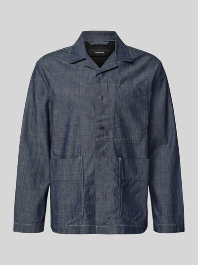 Produktfoto, Relaxed Fit Hemdjacke in Denim-Optik Modell 'Marseille' van G-Star Raw, donkerblauw, katoen, reverskraag, opgestikte zakken, textuur van denim, maat M: ruglengte 71 cm, schouderbreedte 48 cm, borstwijdte 56 cm, mouwlengte 63 cm