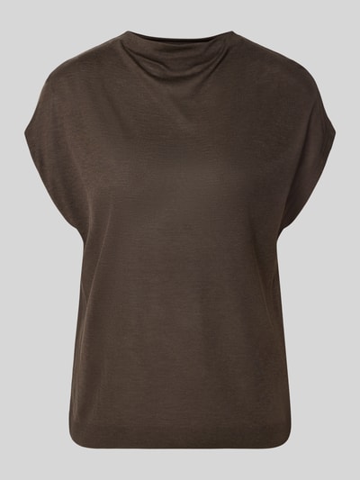 Productfoto, Regular Fit Bluse aus Lyocell-Mix van comma, effen donkerbruin, rechte vormen, zachte textuur, dames blouse met opstaande kraag en kapmouwen, mix van katoen en lyocell, regular fit, ruglengte maat 36: 60 cm.