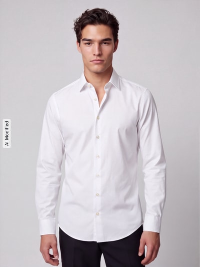 Jake*s Slim fit zakelijk overhemd met afgeronde zoom Wit - 4