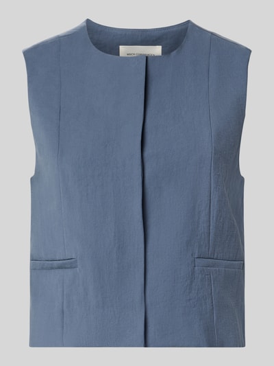 Produktfoto, Weste aus Viskose-Mix Modell 'Frode' von MSCH Copenhagen in Blau mit Karree-Ausschnitt, geradem Schnitt, glatter Textur, Leistentaschen.