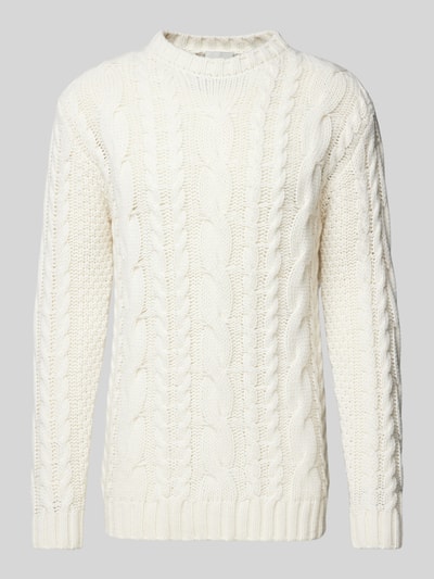 Profuomo Gebreide pullover met kabelpatroon Offwhite - 2