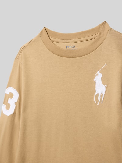 Polo Ralph Lauren Teens Bluzka z długim rękawem, wyhaftowanym logo i okrągłym dekoltem Beżowy 2