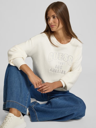 Guess Strickpullover mit Ziersteinbesatz Modell 'LEIGHTON' Weiss 3