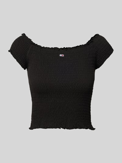 Tommy Jeans Top krótki o kroju slim fit z marszczonymi wstawkami Czarny 2