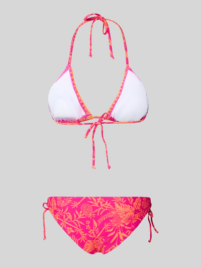 Produktfoto, Slim Fit Bikini mit floralem Allover-Print Modell 'Kensi' von VENICE BEACH, elastischer Material-Mix, kräftige Pink- und Orangetöne
