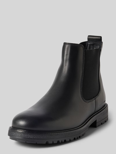 Produktfoto, schwarze Glattleder-Oberfläche mit elastischem Einsatz, Profilsohle und Zuglasche, Chelseas mit Zuglasche Modell 'RONY 6' von Marc O'Polo, Herren Chelseas von Marc O'Polo
