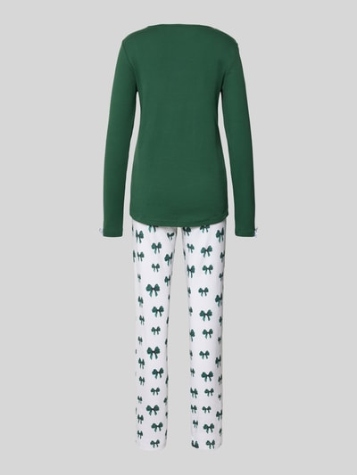 LOUIS & LOUISA Relaxed fit pyjama met sierstrik, model 'Kuschelig' Groen - 3