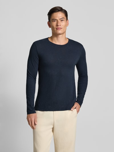 American Vintage Shirt met lange mouwen en ronde hals, model 'BYSAPICK' Donkerblauw - 4