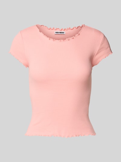 Review T-shirt z falistym dołem Różowy 2
