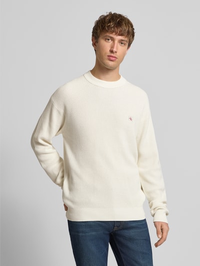 Calvin Klein Jeans Gebreide pullover met structuurmotief en ronde hals Offwhite - 4