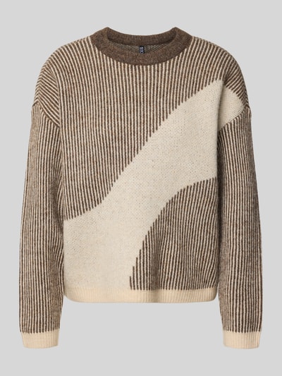 Pieces Loose fit gebreide pullover met all-over motief, model 'LINNA' Beige gemêleerd - 2