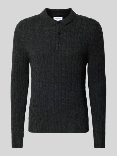 Lindbergh Strickpullover aus Leinen-Mix mit Polokragen Dunkelgrau 2