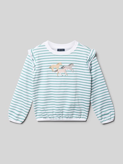 Produktfoto, sweatshirt met motiefstitching van Blue Seven, kinderen, puur katoen, regular fit, ronde hals, lichtblauw wit gestreept