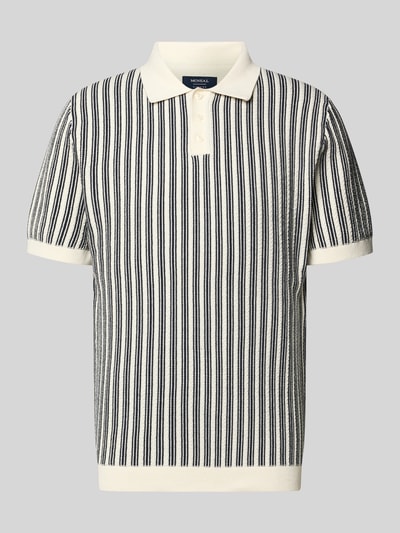 Produktfoto, Regular Fit Poloshirt in Strick-Optik von MCNEAL z bawełny, krój regular fit, kołnierzyk polo, krótki rękaw, imitacja dzianiny, długość tyłu 71 cm, długość rękawów 24 cm, paski w kolorze białym i czarnym